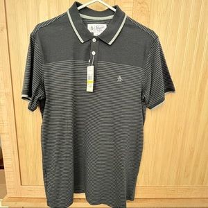 NWT Penguin By Munsingwear Dk Charcoal W White Stripes Polo Short Sleeve Shirt